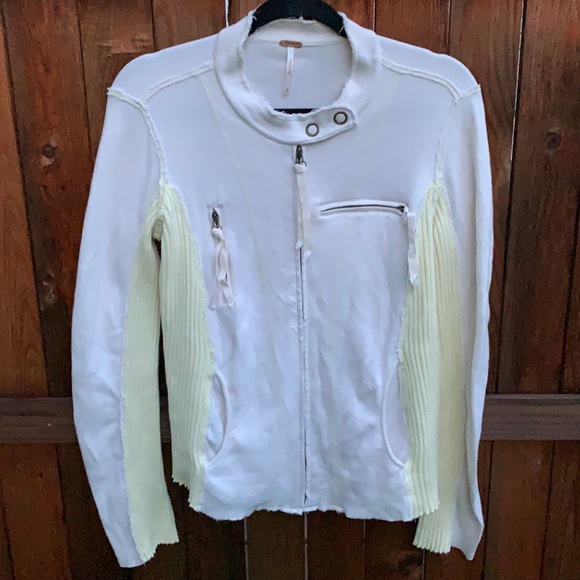 Free People  Zip up Jacket szM white and yellow asymmetric - Picture 3 of 9